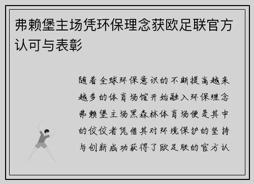 弗赖堡主场凭环保理念获欧足联官方认可与表彰